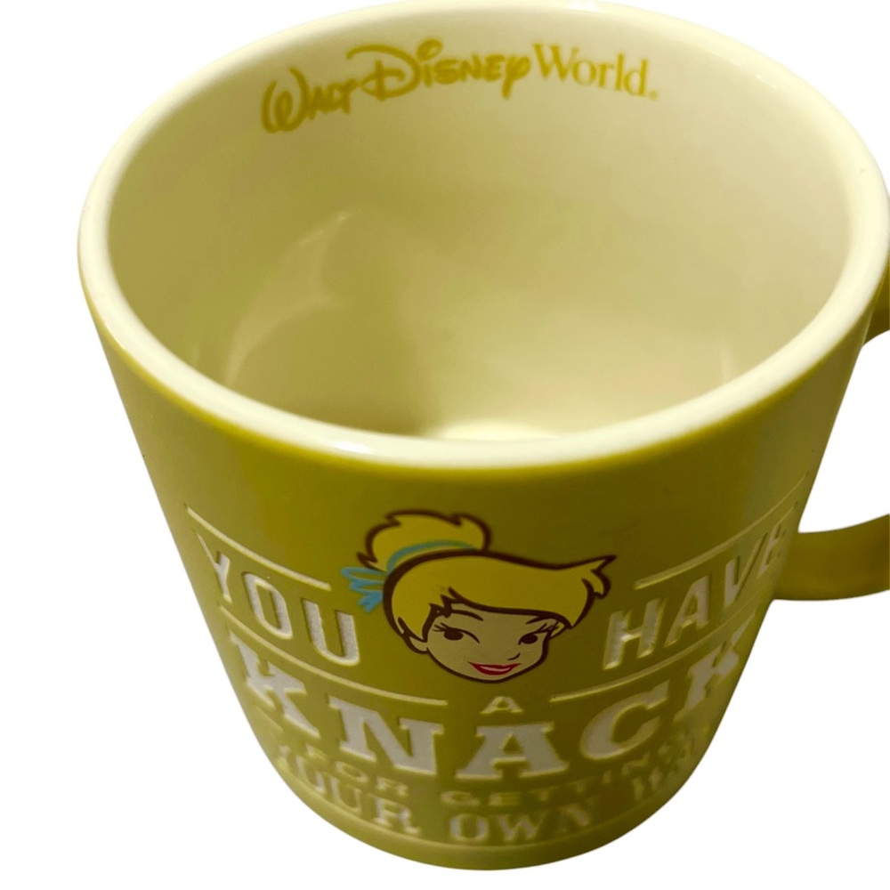 Disney Tinker Bell Coffee Mug Cup Green & White 16oz Graphic Knack Text